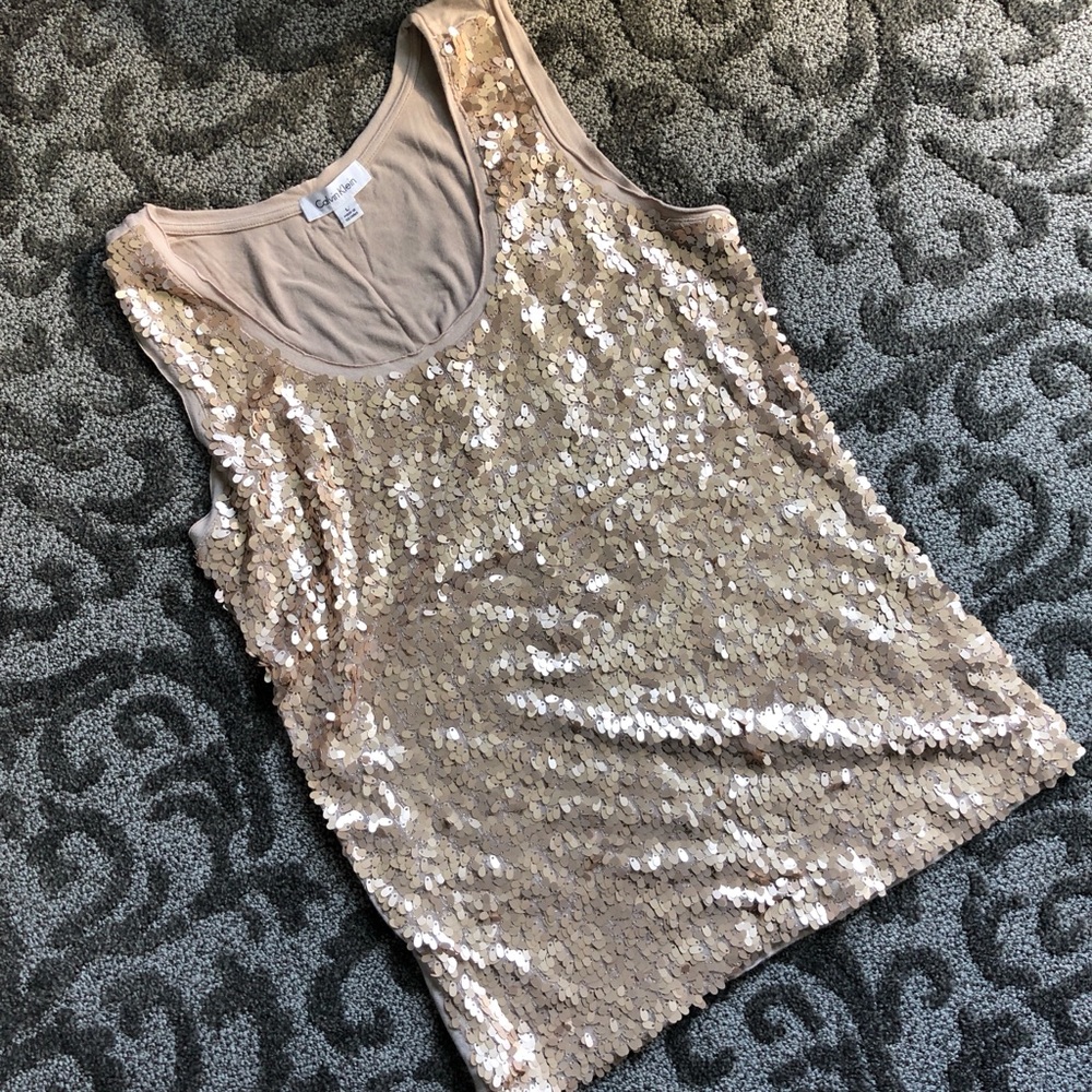 Sequin Calvin Klein Gold L Tank Top CK
